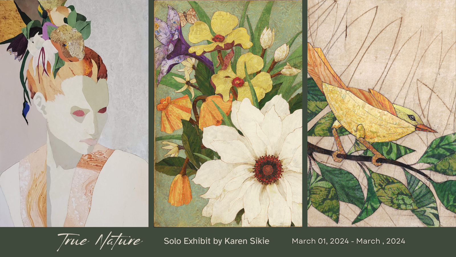 portrait, flower bouquet, and bird by karen sikie